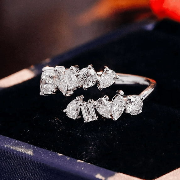Eclet Jewels 14K White gold Plated Rings for Gift - Round Cut 1.8 Ct Diamond Rings for Women's - Multi Stone Stacking Ring for Her - Bypass Classic Fine Ring - Unique Party Wear Diamond Ring