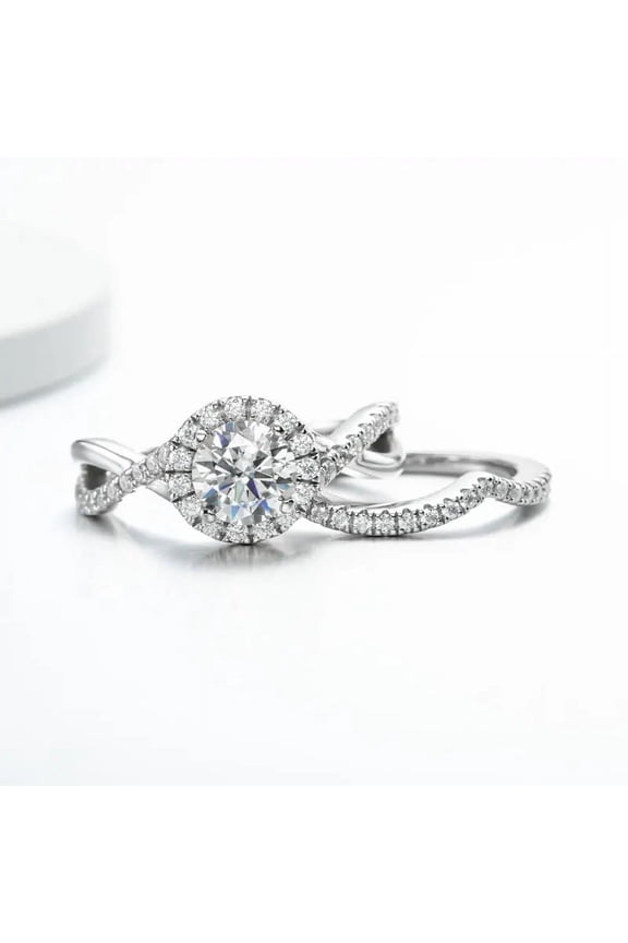 s 2.1 Ct Diamond Round Cut Diamond Engagement Rings - 14K White Gold Over Rings for Her - Split Shank Anniversary Matching Silver Band - Engagement Wedding Bridal Set Rings