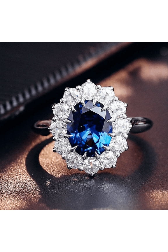 s 2.1 Ct Moissanite Wedding Ring for Women's - 14K White Gold Plated Ring - Engagement Blue Sapphire Ring - Birth Stone Ring for Mom/Her/Her/Wife - Cluster Ring