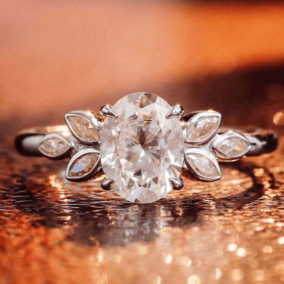 Eclet Jewels 2.1 Ct Oval Cut Diamond Rings for Her - 14K White Gold Over Rings - Women's Modern Jewelry Engagement Wedding Silver Rings - Special Occasion Rings Women's - Bridal Diamond Jewelry