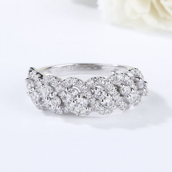 Eclet Jewels 2.1 Ct Round Brilliant Cut Moissanite Rings - 14K White Gold Plated Anniversary Rings - Criss Cross Multi Shank Engagement Moissanite Rings - Bridal Stacking Engagement Moissanite Rings