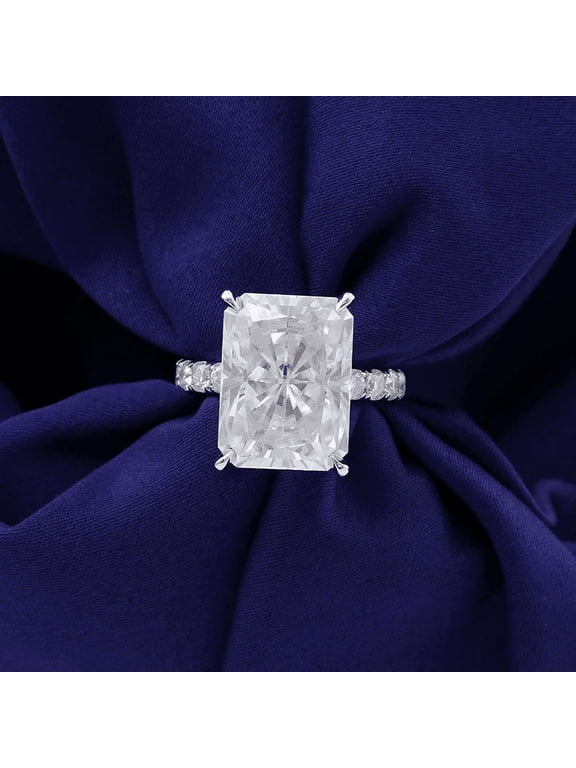 2.2 Ct VVS1/D Radiant Cut Lab-Created Simulated Diamond Solitaire Accent Engagement Ring 14K White Gold Plated 14K Silver Ring