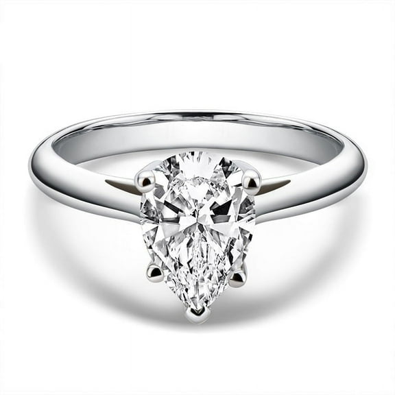 Eclet Jewels 2.3 Ct Pear Cut Moissanite Band - 14K White Gold Plated Rings - Simple Engagement Promise Ring for Women's - Solitaire Moissanite Jewelry for Women's - Proposal Delicate Ring