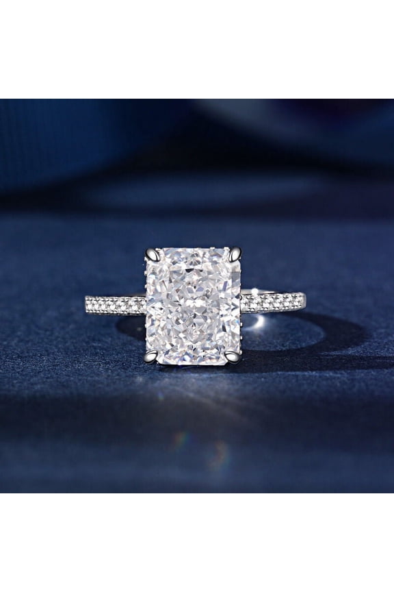 2.4 Ct Lab Created Radiant Cut Diamond Engagement Ring -14K White Gold Plated Solitaire With Accent Rings - Engagement Wedding Diamond Rings For Women's - Special Occasion Ring Women's