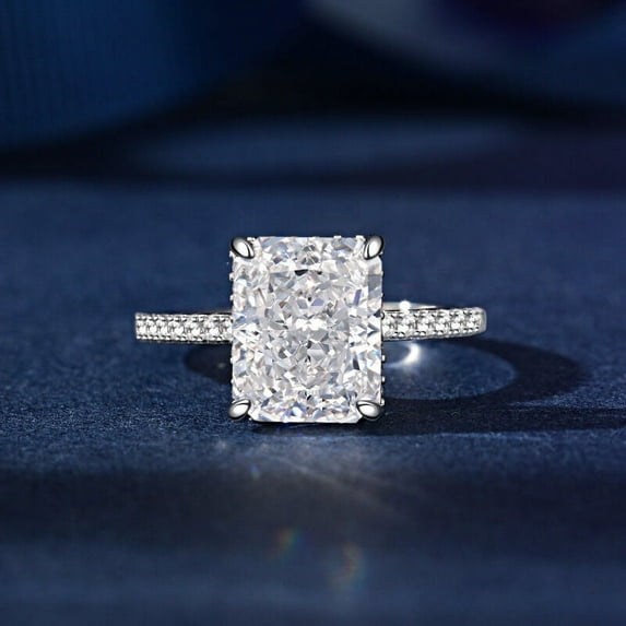 Eclet Jewels 2.4 Ct Lab Created Radiant Cut Diamond Engagement Ring -14K White Gold Plated Solitaire With Accent Rings - Engagement Wedding Diamond Rings For Women's - Special Occasion Ring Women's