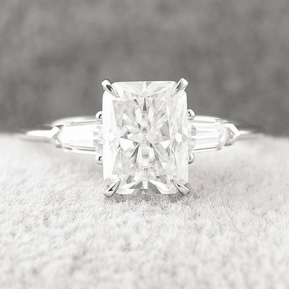 Eclet Jewels 2.4 Ct Lab Radiant Cut Wedding Ring - 14K White Gold Plated Ring - Anniversary Diamond Jewelry for Women's - Mid-Century Solitaire With Accent Engagement Rings - Forever Diamond Rings