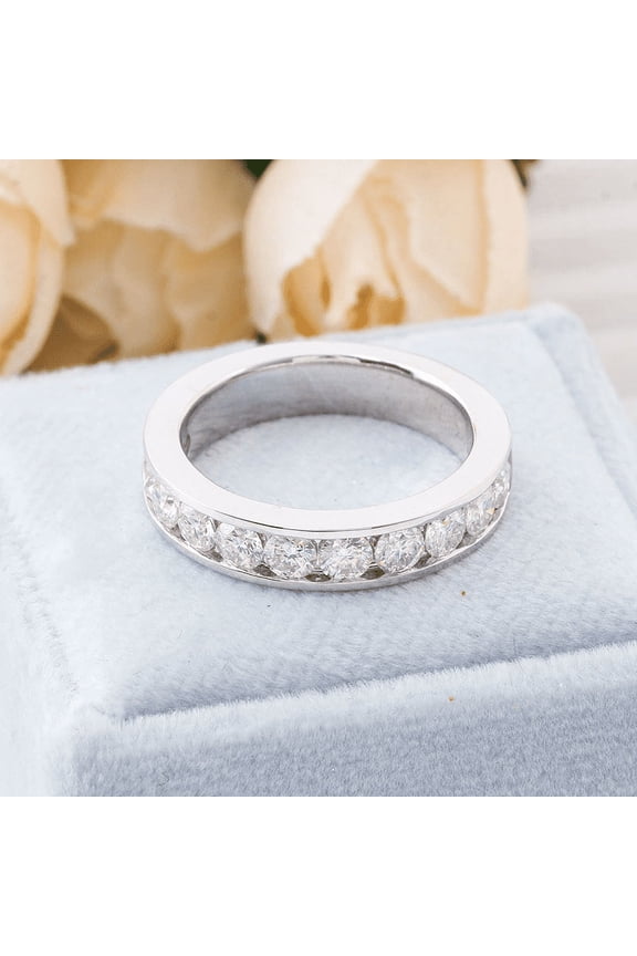 s 2.4 Ct Round Brilliant Cut Moissanite Band - Wedding Silver Band - Engagement Anniversary Channel Set Eternity Ring Band for Women's - Handmade Jewelry for Mom/Sister/Girlfriend