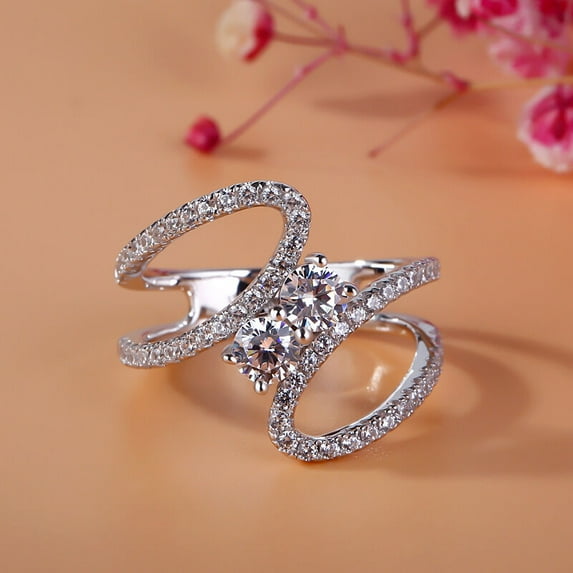 Eclet Jewels 2.5 Ct Lab Created Diamond Oval Cut Engagement Rings - 14K White Gold Over Wedding Anniversary Ring - Two-Stone Bypass Engagement Rings - 2 Stone Engagement Wedding Toi Et Moi Rings