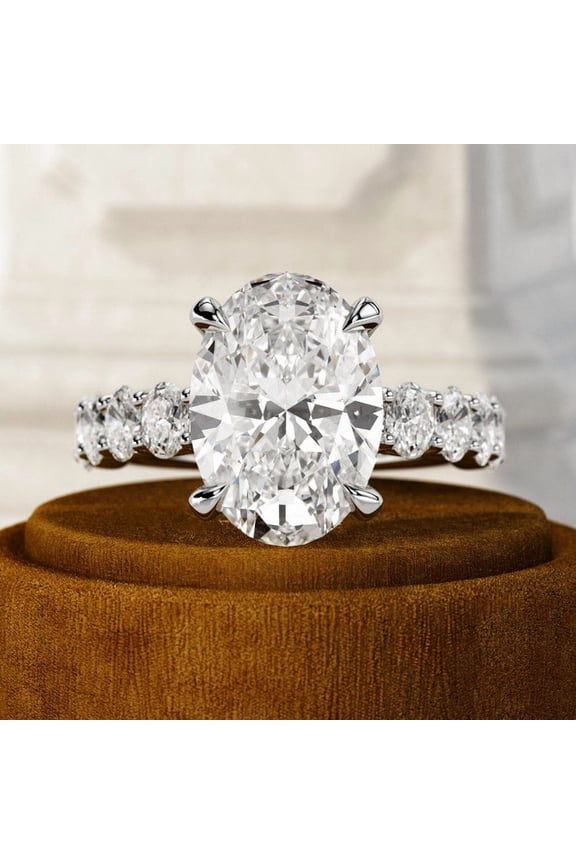 2.5 Ct Oval Cut Diamond Ring for Women's - 14K White Gold Over Rings - Hidden Halo Wedding Engagement Rings for Gifts - Modern Anniversary Wedding Women's Rings - Valentine Proposal Ring