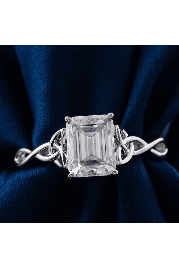 2 Ct Emerald Cut Diamond Rings - 14K White Gold Plated Rings - Infinity Twisted Cross Over Shank Engagement Rings - Solitaire Rings Gift - Daily Wear Fine Jewelry