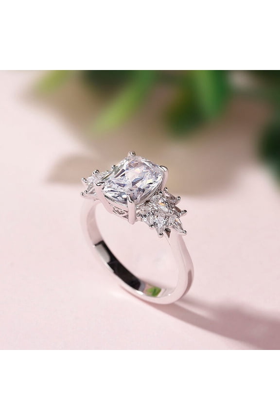 2 Ct Lab Created Cushion Cut Diamond Ring - 14K White Gold Plated Anniversary Ring - Cluster Wedding & Engagement Fine Diamond Jewelry Collections - Gifts for Her - Unique Proposal Ring