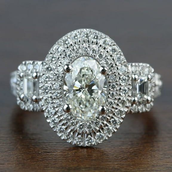 Eclet Jewels 2 Ct Lab Diamond Oval Cut Wedding Rings - 14K White gold Plated Rings - Double halo Rings On Clearance - Silver Diamond Beautiful Special Occasion Rings - Vintage Inspired Style Rings