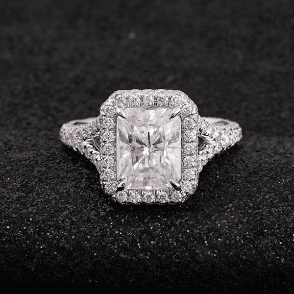 Eclet Jewels 2 Ct Radiant Cut Diamond Wedding Rings - 14K White Gold Over Rings - Splite Shank Engagement Wedding Silver Rings - Unique Halo Design Rings for Women's - Special Occasion Ring Women's