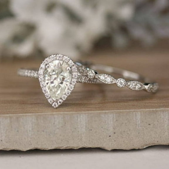 Eclet Jewels 2 Ct VVS1/D Pear Cut Moissanite Rings - 14K White Gold Plated Rings - Bridal Set MoissaniteWedding Rings for Women's - Beautiful Rings with Matching Band - Wedding Proposal Rings