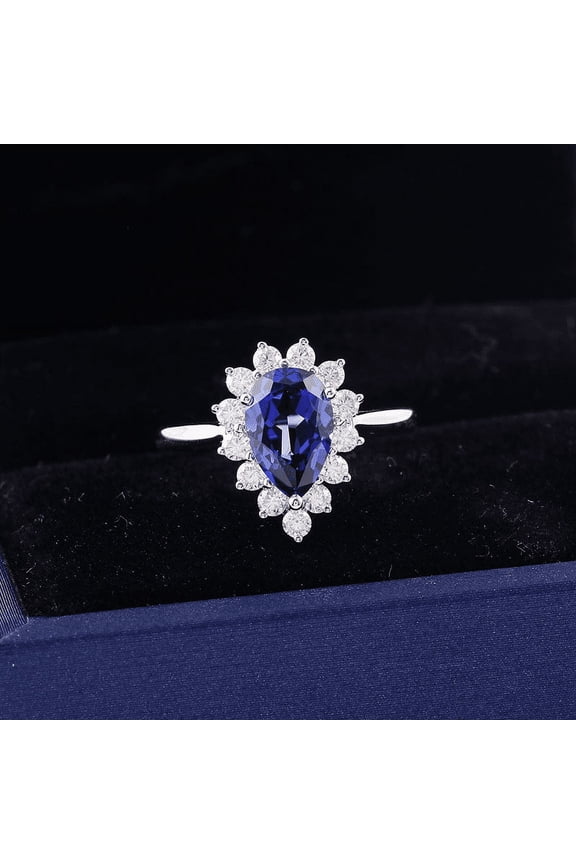 s 2 Ct VVS1/D Pear Cut Simulated Diamond Rings - Silver 14K White Gold Over Ring - Flower with Birthstone Diamond Rings for Women's - Ever & Ever Halo-Style Engagement Rings