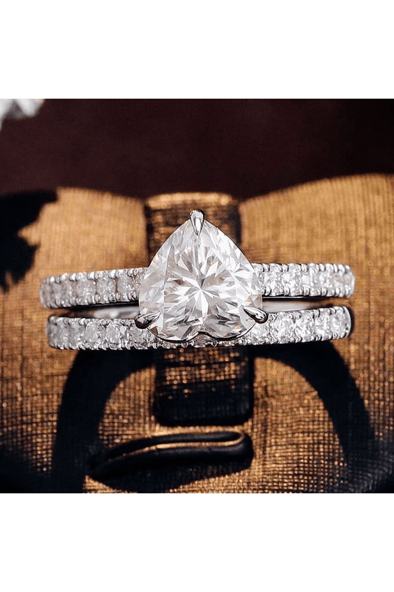 2 Ct VVS1 Heart Cut Diamond Ring for Her - 14K White Gold Plated Ring - Heart Shape Ring for Women's - Bridal Set Ring for Her - Heart Shape Proposal Ring - Valentine's Day Gift