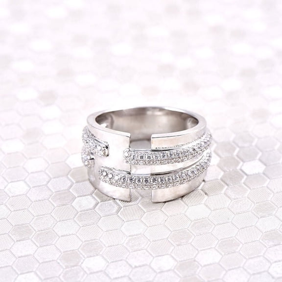 Eclet Jewels Brilliant 0.3 Ct Round Cut Moissanite Ring Men's Moissanite Band - 14K White Gold Plated Anniversary Ring - Best Wide Silver Ring - Broad Belt Moissanite Ring Special Occasion for Men's