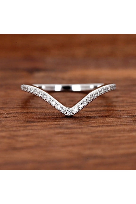 Brilliant 0.4 Ct Round Cut Lab Created Simulated Diamond Ring - 14K White Gold Plated Diamond Rings - Wishbone Diamond Rings for Her - V Shape Chevron Diamond Rings for Women's