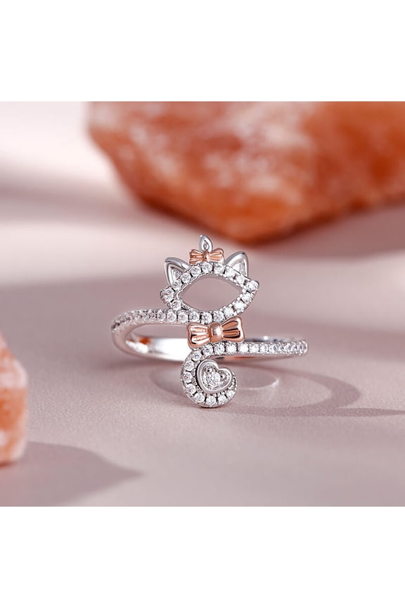 Brilliant 0.6 Ct Round Cut Diamond Ring - Silver 14K White Gold Over Ring - Cat Diamond Ring for Women's - Two Tone Ring for Women's - Cat Wrap Diamond Ring for Women's - Proposal Gifts