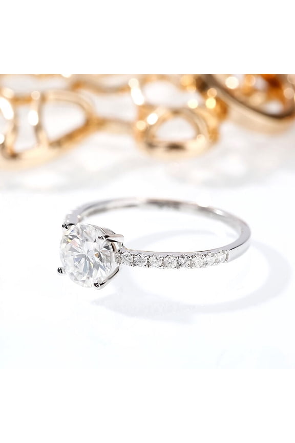 s Brilliant 1.35 Ct Round Cut Moissanite Ring - 14K White Gold Plated Ring - Simple Wedding Ring - Engagement Stacking Ring for Women's - Wedding Multi Stone Ring for Her