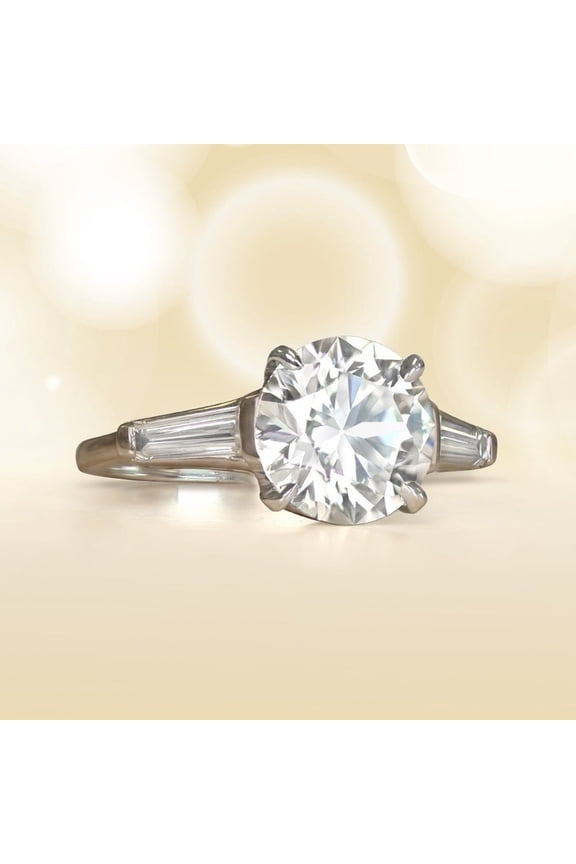 Brilliant 2.1Ct Round Cut Lab Created Diamond Ring - 14K White Gold Over Ring - Early Retro Era Vintage Wedding Ring for Women's - Vintage Engagement Mid Century Ring - Reproduction Ring