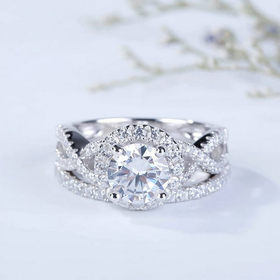 Eclet Jewels Brilliant 2 Ct Round Cut Diamond Ring - White Gold Over 14K Silver Diamond Ring - Twisted Swiral Diamond Rings for Her - Engagement Couple Set Diamond Rings for Women's - Birthday Gifts