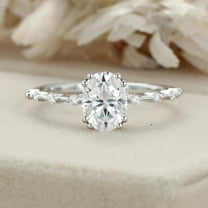 Eclet Jewels Double Prong Set 1.9 Ct Oval Cut Moissanite Ring for Women's - 14K White Gold Plated Ring - Solitaire with Accents Anniversary Ring for Her - Wedding Gorgeous Ring