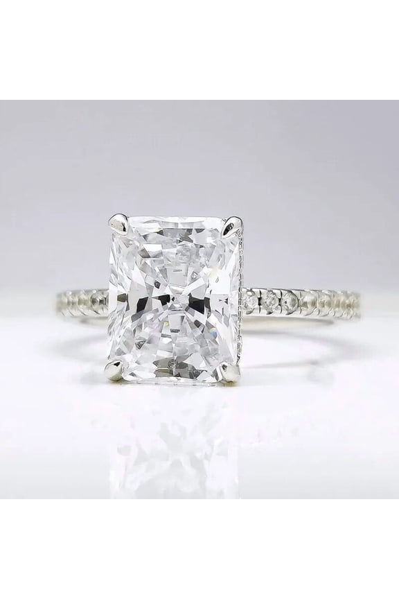 s Forever Moissanite Ring for Women's - 2.2 Ct Radiant Cut Moissanite Rings - 14K White Gold Plated Rings - Wedding White Moissanite Rings - Engagement Surprise Moissanite Ring for Women's