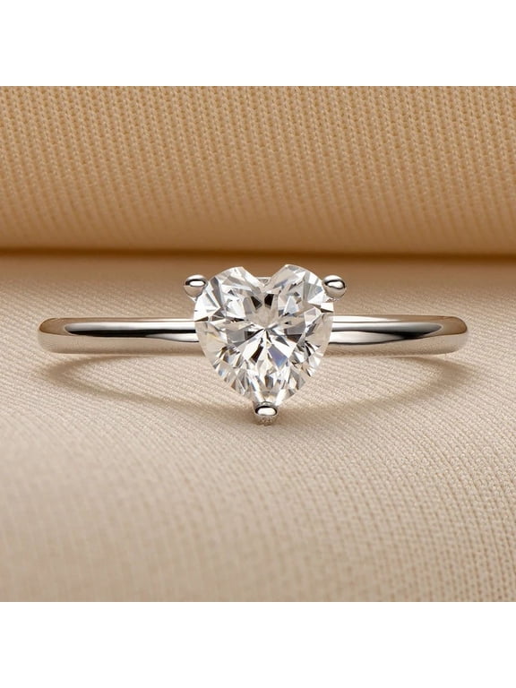 Heart Cut 1.9 Ct VVS1 Lab Created Simulated Diamond Ring - Solitaire Engagement Wedding Prong Set Ring - Anniversary Proposal Delicate Ring for Valentine's Day Gift - Custom Ring for Her