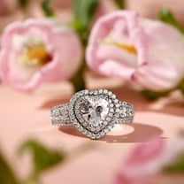 Eclet Jewels Heart Shape 1.7 Ct Excellent White Diamond Ring for Her - 14K White Gold Plated Ring - Engagement Wedding Double Halo Ring for Mom/Sister/Girlfriend/Wife - Handmade Jewelry for Her