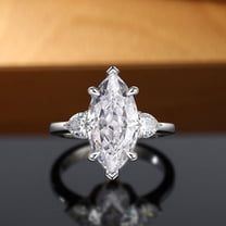 Eclet Jewels Marquise Cut Excellent 2.1 Ct Diamond Ring For Women's - Silver 14K White Gold Plated Rings - 3 Stone Diamond Rings for Women's - Marquise Solitaire with Heart Accent Rings for Women's