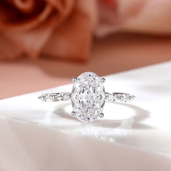 Eclet Jewels Oval Cut Excellent 1.9 Ct Diamond Ring For Women's - Fine 14K White Gold Plated Ring - Oval Solitaire with Marquise Accent Diamond Rings for Women's - Simple Engagement Wedding Rings
