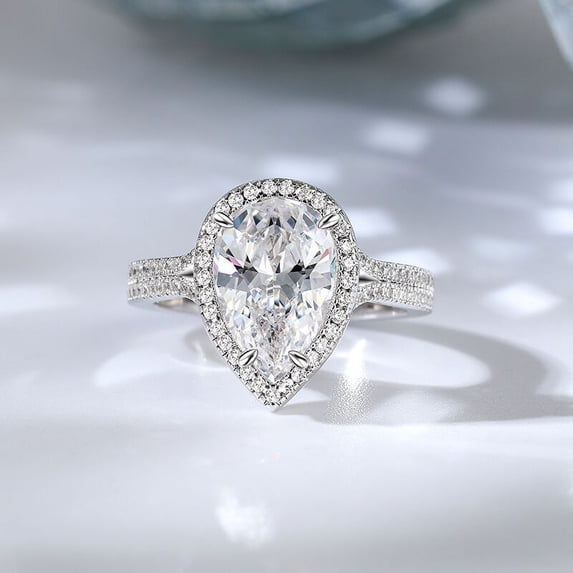 Eclet Jewels Pear Cut 2Ct Lab Created Diamond Ring for Women's - 14K White Gold Plated Ring - Wonderful Wedding Teardrop Halo Ring - Wedding Bridesmaid Gift - Party Wear Diamond Ring for Her