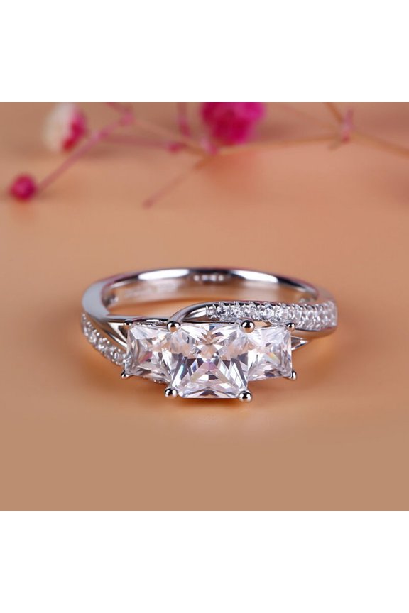 Princess Cut Excellent 1.8 Ct Diamond Ring For Women's - Silver 14K White Gold Over Ring - 3 Stone Bypass Rings for Women's - Split Shank Diamond Rings for Women's - Birthday Gifts