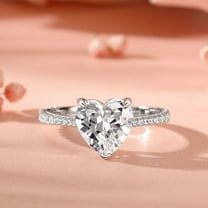 Eclet Jewels Prong Set 1.9 Ct Heart Cut Lab Created Diamond Ring - Silver 14K White Gold Plated Ring - Heart shape Diamond Rings for Her - Heart Solitaire with Round Accent Diamond Rings for Women's