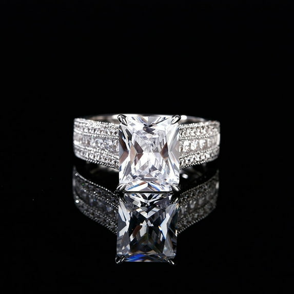 Eclet Jewels Radiant Cut 2.2 Ct Lab Created Diamond Ring - 14K Silver Ring - Modern Elongated Radiant Diamond Ring for Women's - Wedding Anniversary Multi Row Ring - Special Occasion Ring Women's