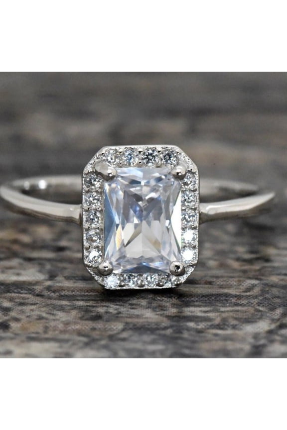 Radiant Cut Excellent 2.1 Ct Diamond Ring For Her - White Gold Over 14K Silver Diamond Ring - Engagement Wedding Halo Ring For Women's - Ever & Ever Halo-Style Engagement Ring for Her