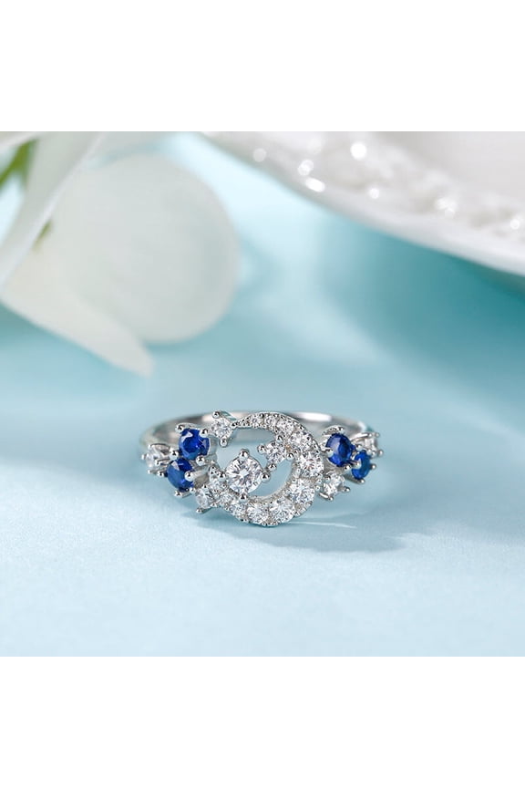 Round 14K White Gold Over Engagement Rings - 1 Ct Round Brilliant Cut Diamond Rings for Women's - Moon Star Diamond Rings for Women's - Birthstone Engagement Diamond Rings for Women's