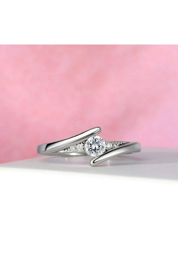 s Round Cut 1.3 Ct Moissanite Rings - 14K White Gold Plated Wedding Rings - Silver Bypass Rings for Women's - Engagement Wedding Unique Rings for Women's - Valentine's Day Gift