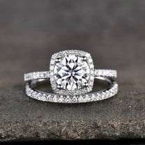 Eclet Jewels Round Cut 2 Ct Excellent Moissanite Ring - 14K White Gold Plated Ring - Bridal Set Engagement Ring for Her - Fabulous Cushion Halo Anniversary Ring For Her - Bridal Moissanite Jewelry