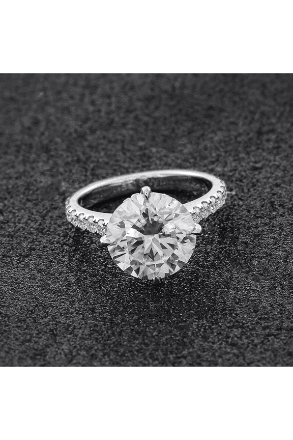 Round Cut Brilliant 2.2 Ct Diamond Ring For Women's - Silver 14K White Gold Over Rings for Her - Solitaire with Accent Diamond Rings for Women's - Hidden Halo Diamond Rings for Women's