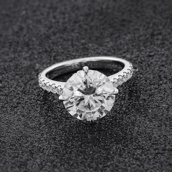 Eclet Jewels Round Cut Brilliant 2.2 Ct Diamond Ring For Women's - Silver 14K White Gold Over Rings for Her - Solitaire with Accent Diamond Rings for Women's - Hidden Halo Diamond Rings for Women's