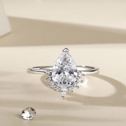 Eclet Jewels 14K White Gold Plated Diamond Ring - 2 Ct VVS1/D Pear Cut Lab Created Simulated Diamond Ring - Classic Engagement Wedding Solitaire with Accent Rings for Womens - Proposal Rings