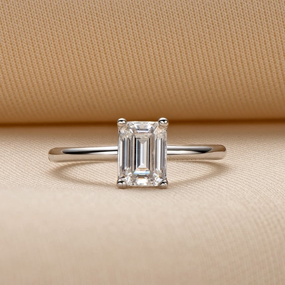 Eclet Jewels Stamped 14K Silver Ring - 1.9 Ct VVS1/D Emerald Diamond Solitaire Ring - Solo Stone Wedding Diamond Ring for Women's - Engagement Anniversary Proposal Rings for Girlfriend - Bridal Ring