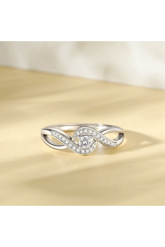 Stamped 14K Diamond Ring - Round Cut 0.7 Ct lab Created Simulated Diamond Ring - Engagement Wedding Swirl Ring for Women's - Anniversary Twisted Shank Ring - Forever Diamond Ring for Her