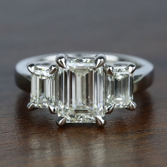 Eclet Jewels Three Stone 3.2 Ct Emerald Cut Excellent White Diamond Ring - Silver Ring for Women's - Engagement Wedding Diamond Ring - Causal Office Wear Ring for Her - 14K White Gold Plated Rings