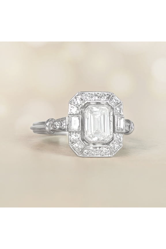 Vintage Jewelry - 1.9 Ct Emerald Cut Lab Created Diamond Ring for Women's - 14K White Gold Over Ring - Retro Vintage Engagement Wedding Ring - Beautiful Silver Special Occasion Rings