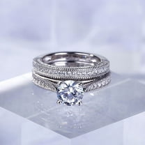 Eclet Jewels White Gold Over 14K Silver Diamond Ring - Brilliant 1.9 Ct Round Cut Lab Created Simulated Diamond Ring - Bridal Set Diamond Rings - Prong Set Diamond Rings for Couple - Birthday Gifts