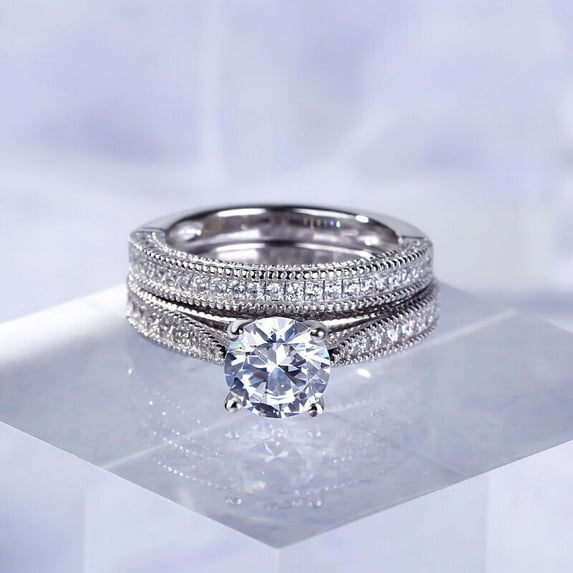 Eclet Jewels White Gold Over 14K Silver Diamond Ring - Brilliant 1.9 Ct Round Cut Lab Created Simulated Diamond Ring - Bridal Set Diamond Rings - Prong Set Diamond Rings for Couple - Birthday Gifts
