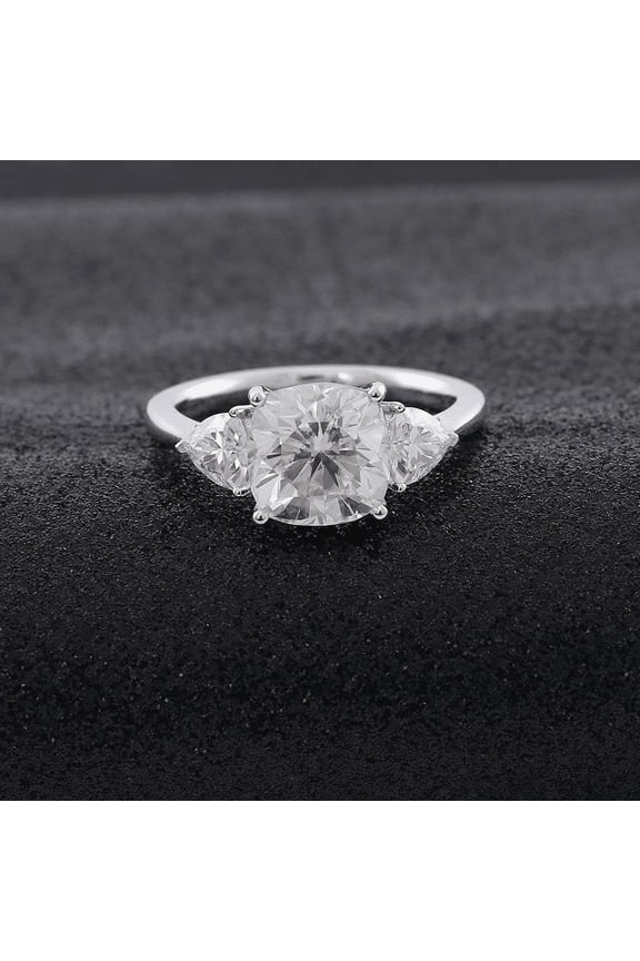 White Gold Over 14K Silver Diamond Ring - Cushion Cut Excellent 2 Ct Diamond Ring For Women's - 3 Stone Engagement Diamond Rings for Women's - Classic Trellis Style 3 Stone Ring for Her